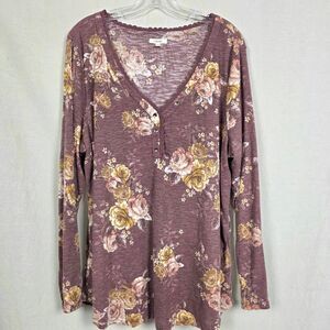Floral Henley Long-Sleeve Top - Mauve Floral